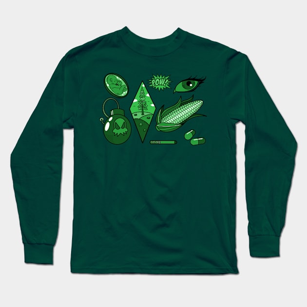 Green Long Sleeve T-Shirt by NikInked